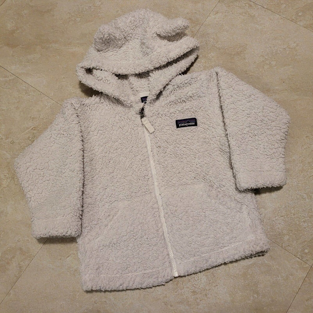 Patagonia Baby Furry Friends Hoody 12M White Deep Pile Fleece Sweatshirt Jacket